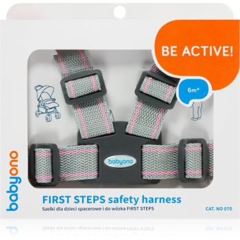 BabyOno Be Active Safety Harness First Steps bezpečnostné popruhy pre deti Grey/Pink 6 m+ 1 ks