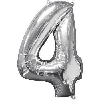 Amscan Fóliový balón narodeninové číslo 4 strieborný 66cm