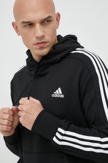 Bavlnená mikina adidas pánska, čierna farba, s kapucňou, s nášivkou