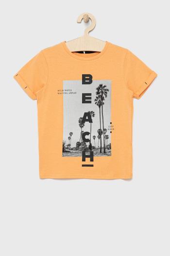 Detské bavlnené tričko Name it oranžová farba, s potlačou