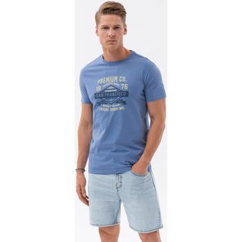 Ombre  Tričká s krátkym rukávom Pánske bavlnené tričko s potlačou - modré V3 S1732  viacfarebny