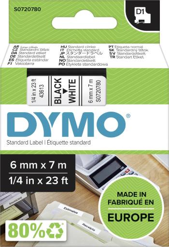 páska do štítkovača  DYMO D1 43613  Farba pásky: biela Farba písma:čierna 6 mm 7 m