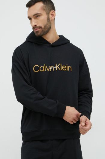 Pyžamová mikina Calvin Klein Underwear pánska, čierna farba, s potlačou