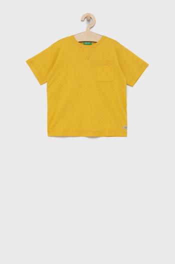 Detské bavlnené tričko United Colors of Benetton žltá farba, jednofarebné