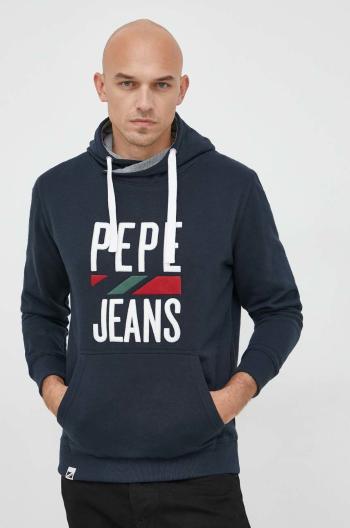 Mikina Pepe Jeans Perrin pánska, tmavomodrá farba, s kapucňou, s nášivkou