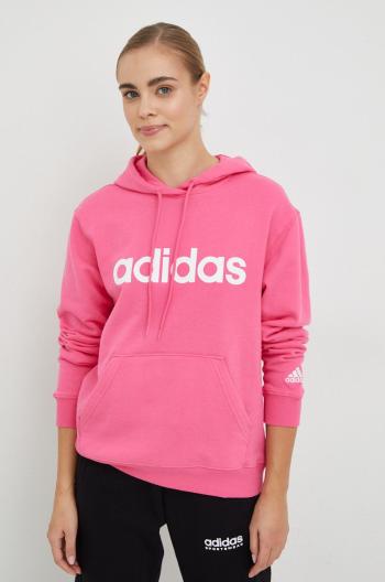 Bavlnená mikina adidas dámska, ružová farba, s kapucňou, s potlačou