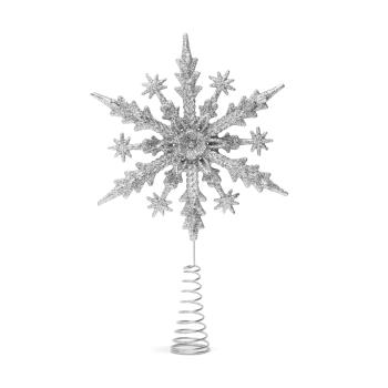 Ozdoba na špic vianočného stromu - snehová vločka - 22 x 15 cm - strieborná