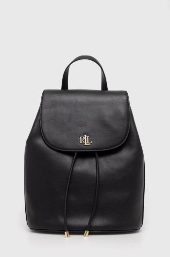 Kožený ruksak Lauren Ralph Lauren dámsky, čierna farba, malý, jednofarebný