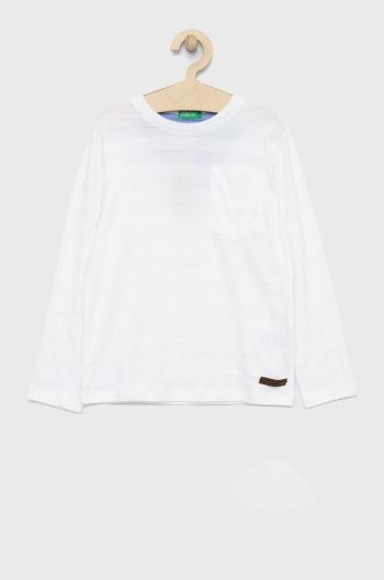 Detská bavlnená košeľa s dlhým rukávom United Colors of Benetton biela farba, jednofarebný