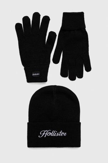 Čiapka a rukavice Hollister Co. čierna farba