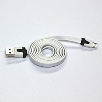 Logo USB kábel (2.0), USB A samec - microUSB samec, 1m, plochý, biely, blister, DOPRODEJ