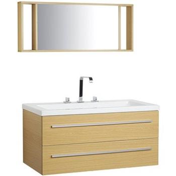Béžový nástenný nábytok do kúpeľne so zásuvkou a zrkadlom ALMERIA, 58906 (beliani_58906)