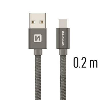 Swissten textilný dátový kábel USB-C 0,2 m sivý (71521102)