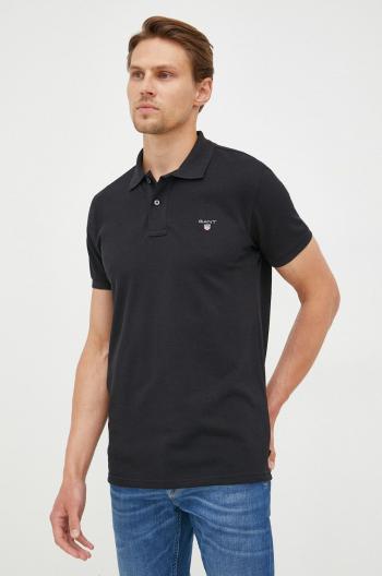 Bavlnené polo tričko Gant čierna farba, jednofarebné