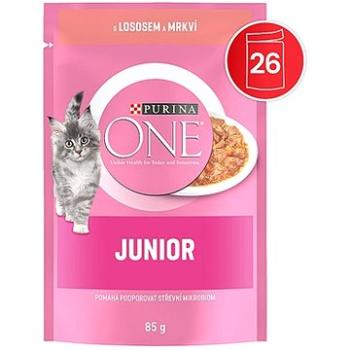 Purina One Junior mini filetky s lososom a mrkvou v šťave 26×  85 g (7613287902979)