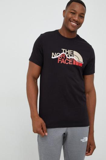 Bavlnené tričko The North Face čierna farba, s potlačou