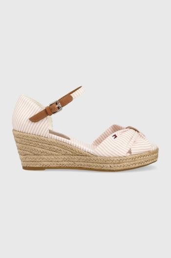 Sandále Tommy Hilfiger HIGH WEDGE SEERSUCKER dámske, ružová farba, na kline, FW0FW07158