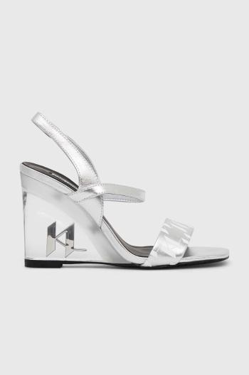 Kožené sandále Karl Lagerfeld ICE WEDGE strieborná farba, KL34610