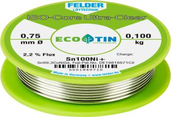 Felder Löttechnik ISO-Core "Ultra-Clear" Sn100Ni+ spájkovací cín bez olova cievka Sn99,25Cu0,7Ni0,05 0.100 kg 0.75 mm