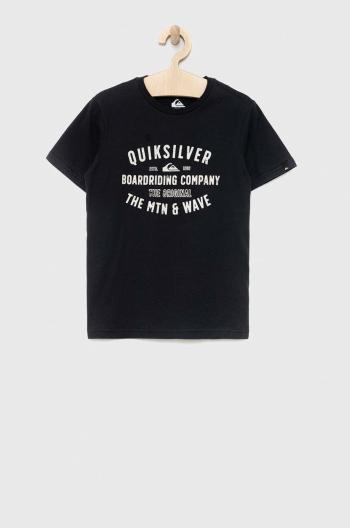 Detské bavlnené tričko Quiksilver čierna farba, s potlačou