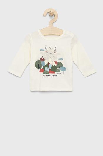 Detské bavlnené tričko s dlhým rukávom United Colors of Benetton béžová farba, s potlačou
