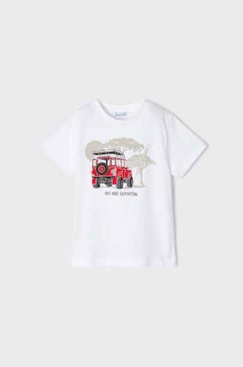 Detské bavlnené tričko Mayoral biela farba, s potlačou