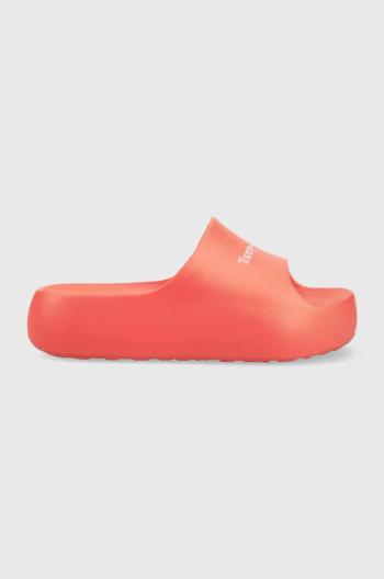 Šľapky Tommy Jeans TJW CHUNKY FLATFORM dámske, oranžová farba, na platforme, EN0EN02438