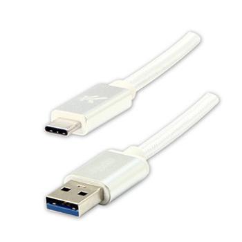 Logo USB kábel (3.2 gen 1), USB A samec - USB C samec, 2m, 5 Gb/s, 5V/3A, biely, box, nylonové opletenie, hliníkový kryt konektora