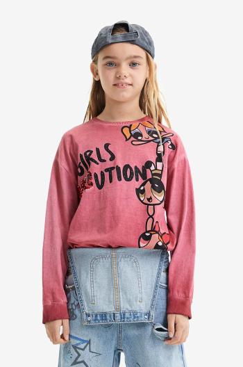 Detská bavlnená košeľa s dlhým rukávom Desigual ružová farba,