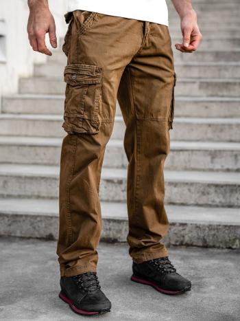 Hnedé pánske kapsáčové nohavice plus size s opaskom Bolf CT8901