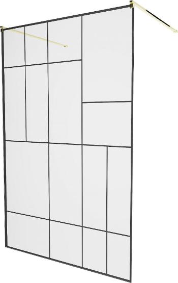 MEXEN/S - KIOTO samostatne stojaca sprchová zástena 110 x 200 cm, transparent/čierna vzor 8 mm, zlatá 800-110-002-50-78