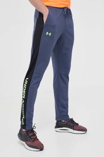 Nohavice Under Armour pánske, tmavomodrá farba, s potlačou