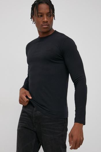Bavlnené tričko s dlhým rukávom Superdry čierna farba, jednofarebné