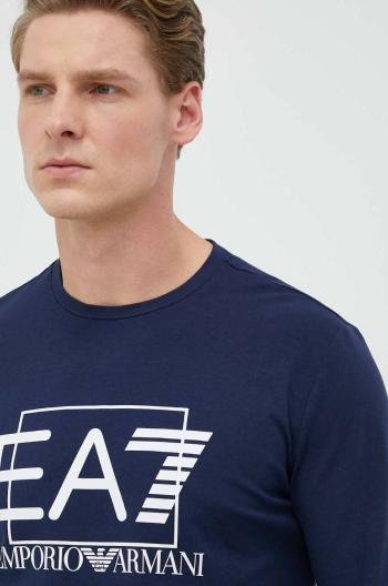Tričko s dlhým rukávom EA7 Emporio Armani pánske, tmavomodrá farba, s potlačou