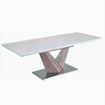 Jedálenský stôl, biela extra vysoký lesk HG/dub sonoma, DURMAN P4, poškodený tovar
