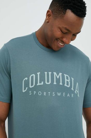 Bavlnené tričko Columbia zelená farba, vzorované