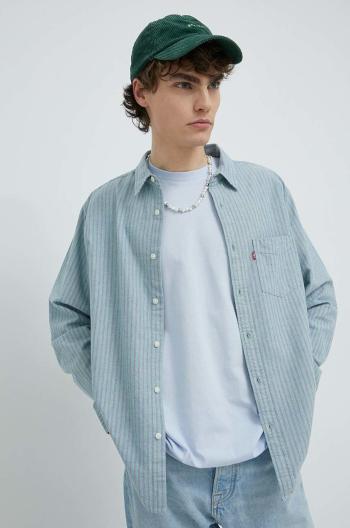 Bavlnená košeľa Levi's pánska, tyrkysová farba, regular, s talianskym golierom