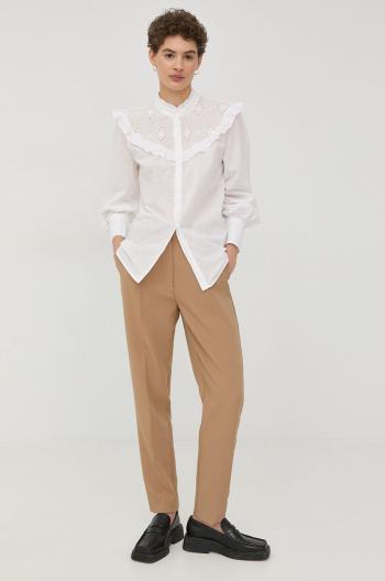 Bavlnená košeľa Bruuns Bazaar dámska, biela farba, regular, so stojačikom