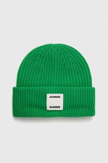 Vlnená čiapka Samsoe Samsoe zelená farba, z hrubej pleteniny, vlnená