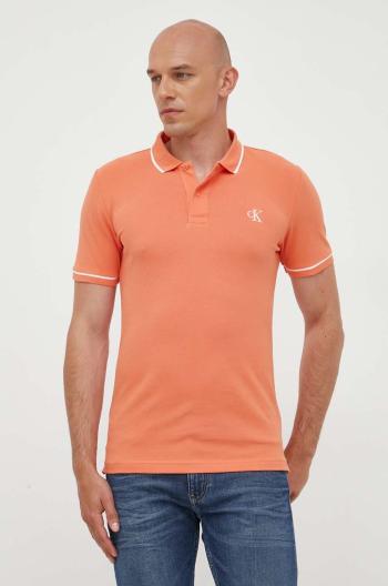 Polo tričko Calvin Klein Jeans pánske, oranžová farba, jednofarebné