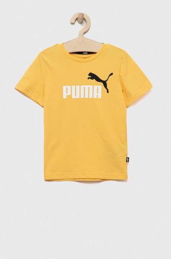 Detské bavlnené tričko Puma ESS+ 2 Col Logo Tee B žltá farba, s potlačou