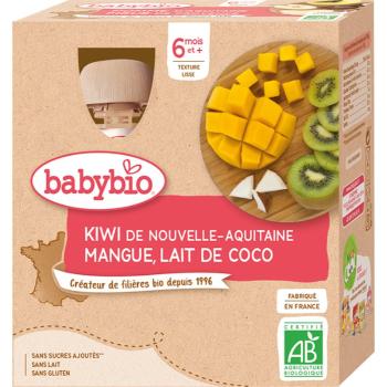 Babybio BIO kivi, mango, kokos ovocný príkrm 4x90 g