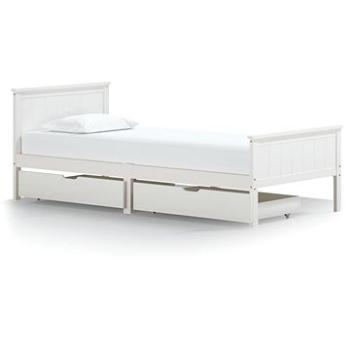 Rám postele s 2 zásuvkami biely masívna borovica 100 × 200 cm, 3060509