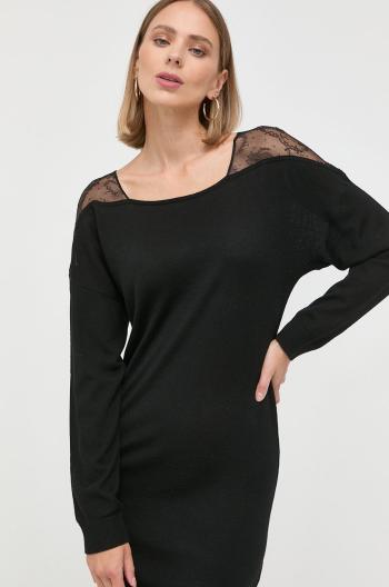 Vlnené šaty Patrizia Pepe čierna farba, mini, priliehavá