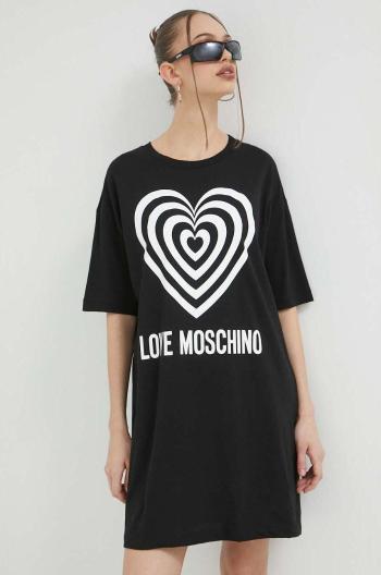 Bavlnené šaty Love Moschino čierna farba, mini, rovný strih