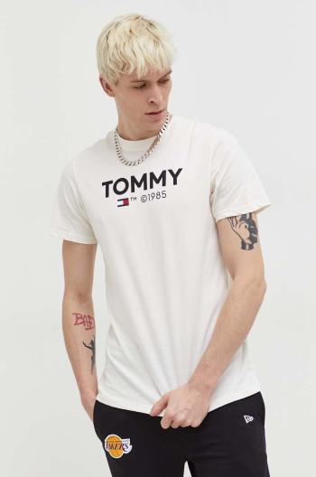 Bavlnené tričko Tommy Jeans pánsky, béžová farba, s potlačou, DM0DM18264