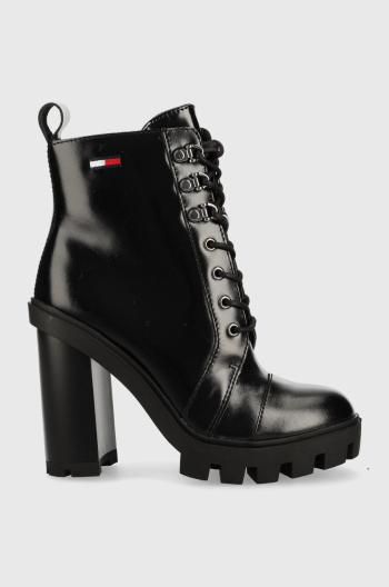 Členkové topánky Tommy Jeans Tommy Jeans Heeled Boot dámske, čierna farba, na podpätku,