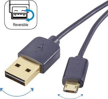 Renkforce #####USB-Kabel USB 2.0 #####USB-A Stecker, #####USB-Micro-B Stecker 1.00 m čierna obojstranne zapojiteľná zást