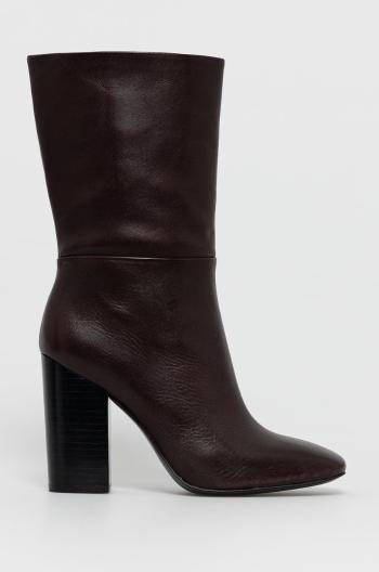 Kožené členkové topánky Calvin Klein dámske, hnedá farba, na podpätku