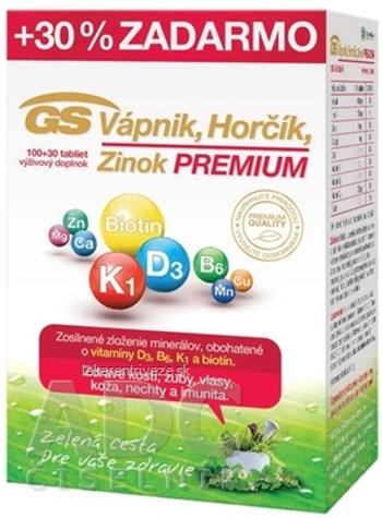 GS Vápnik, Horčík, Zinok PREMIUM tbl 100+30 (30% zadarmo) (130 ks)